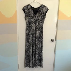 Chaps Long Black and White Dress